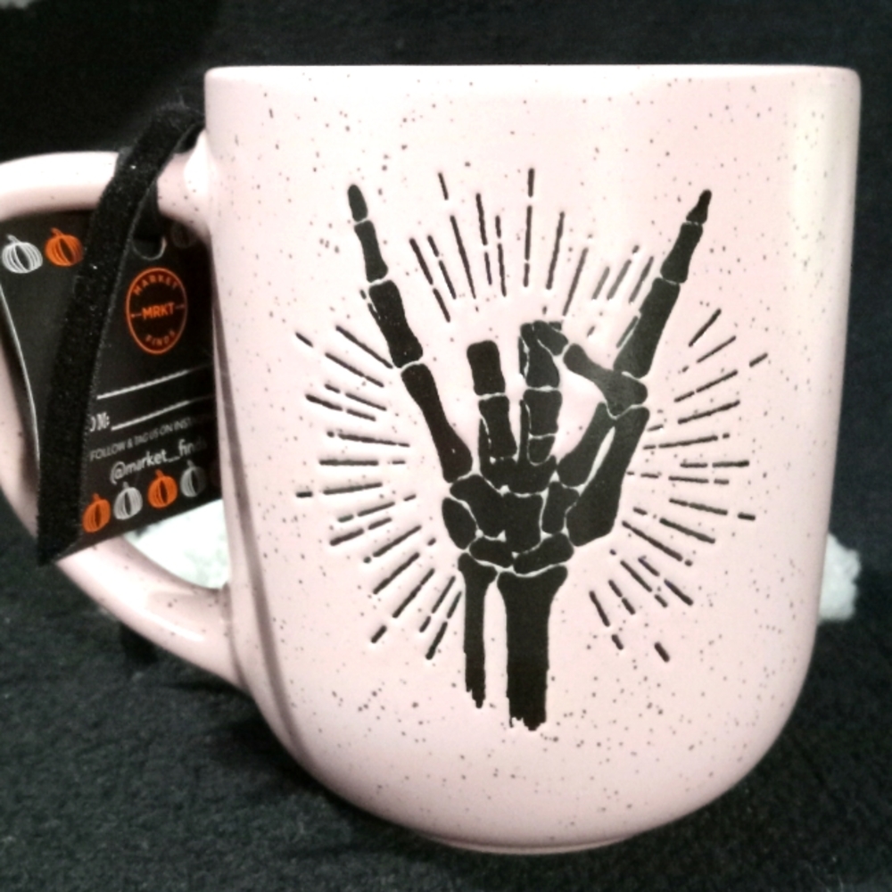 NWT Pink halloween mug , pastel halloween mug , bad witch mug , skeleton mug